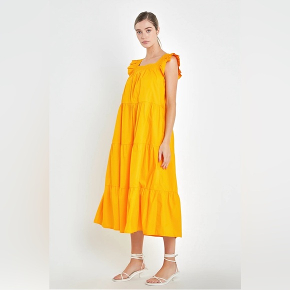 ENGLISH FACTORY SQUARE NECK RUFFLE DETAIL MIDI DRESS - Picture 3 of 5